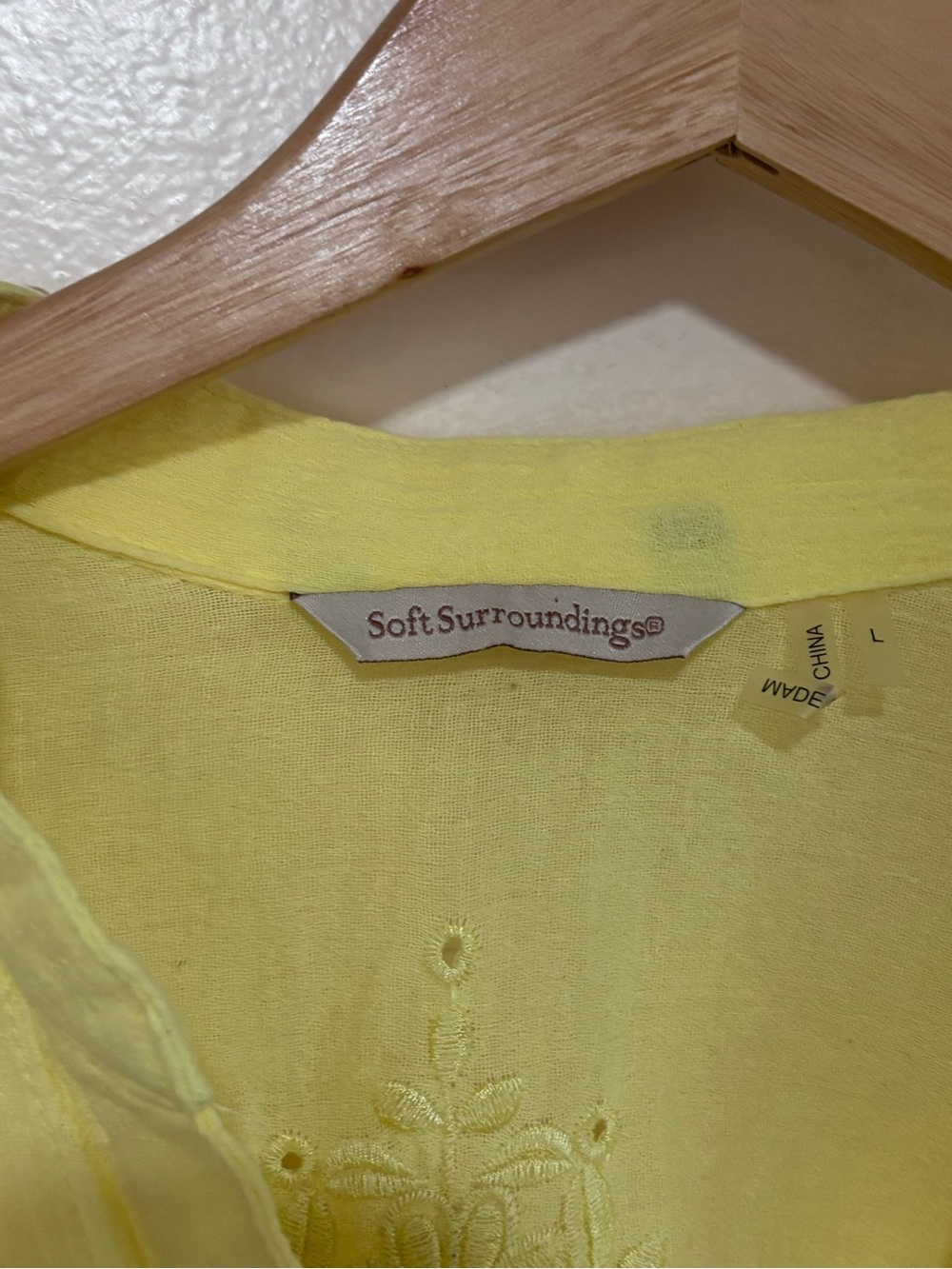 Soft Surroundings Lemon Yellow 100% Cotton Gauze Pintuck Blouse Embroidered - Picture 2 of 8